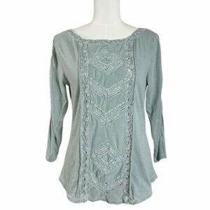 Free People Lace Detail Blouse in Soft Green